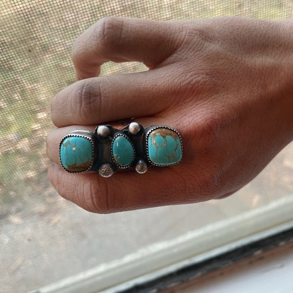 Genuine Turquoise & Sterling Silver Ring sz 8.5 - Picture 4 of 8